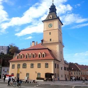 Locals and tourists walk around the city of Brasov in Romania. The city of Brasov, Romania.